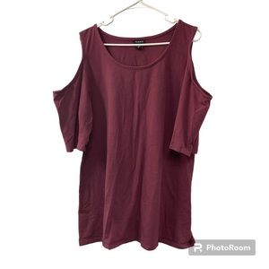 Torrid Foxy Scoop Neck Cold Shoulder Tee Plus Size 4 4x Stretch Plum Purple